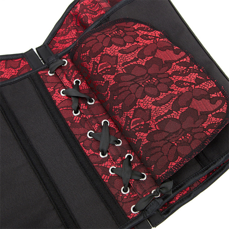Burgundy Floral Lace Strapless Corset Top, alternate view 4