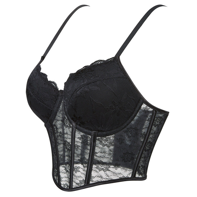 Black Lace Longline Bustier Top, alternate view 2