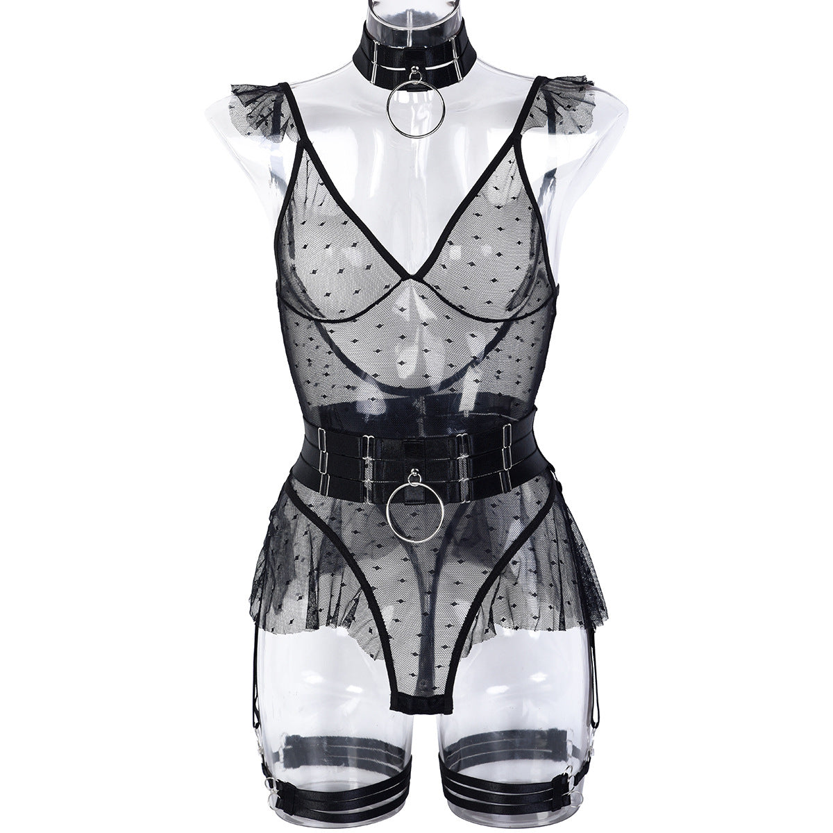 Boutique Black Sheer Mesh Teddy Bodysuit - Alternate View
