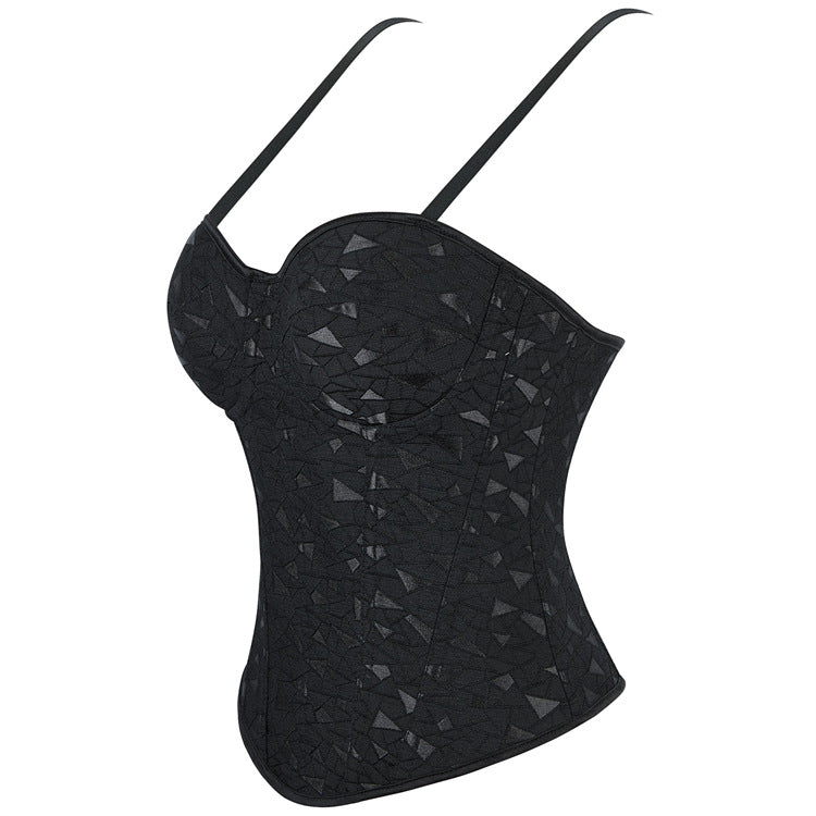 Black Floral Strappy Corset Top, alternate view 2