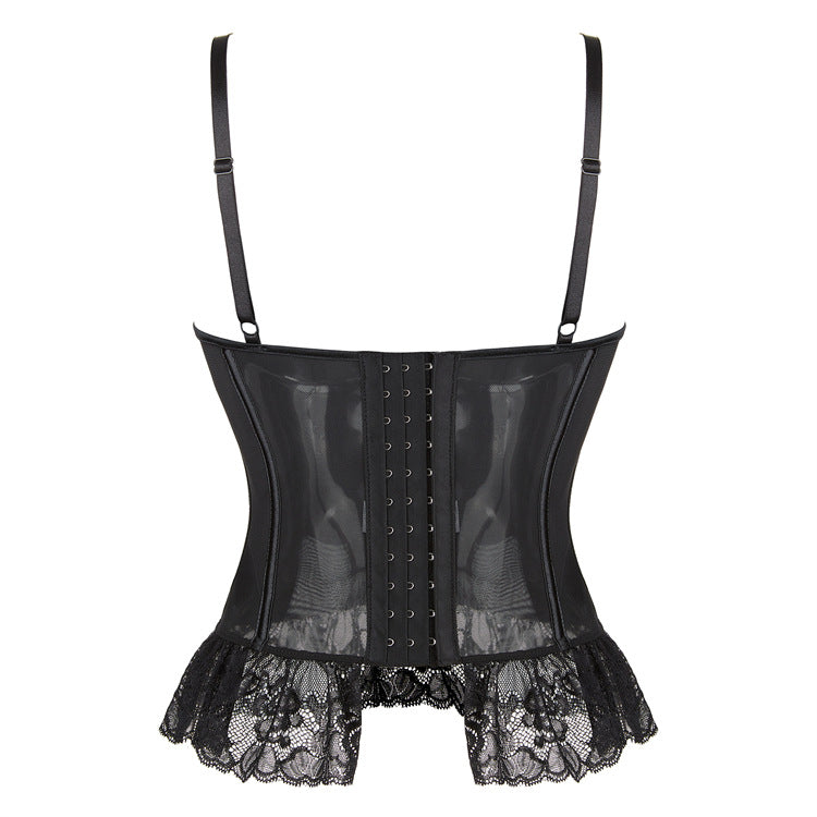Black Lace Ruffle Bustier Top, alternate view 3