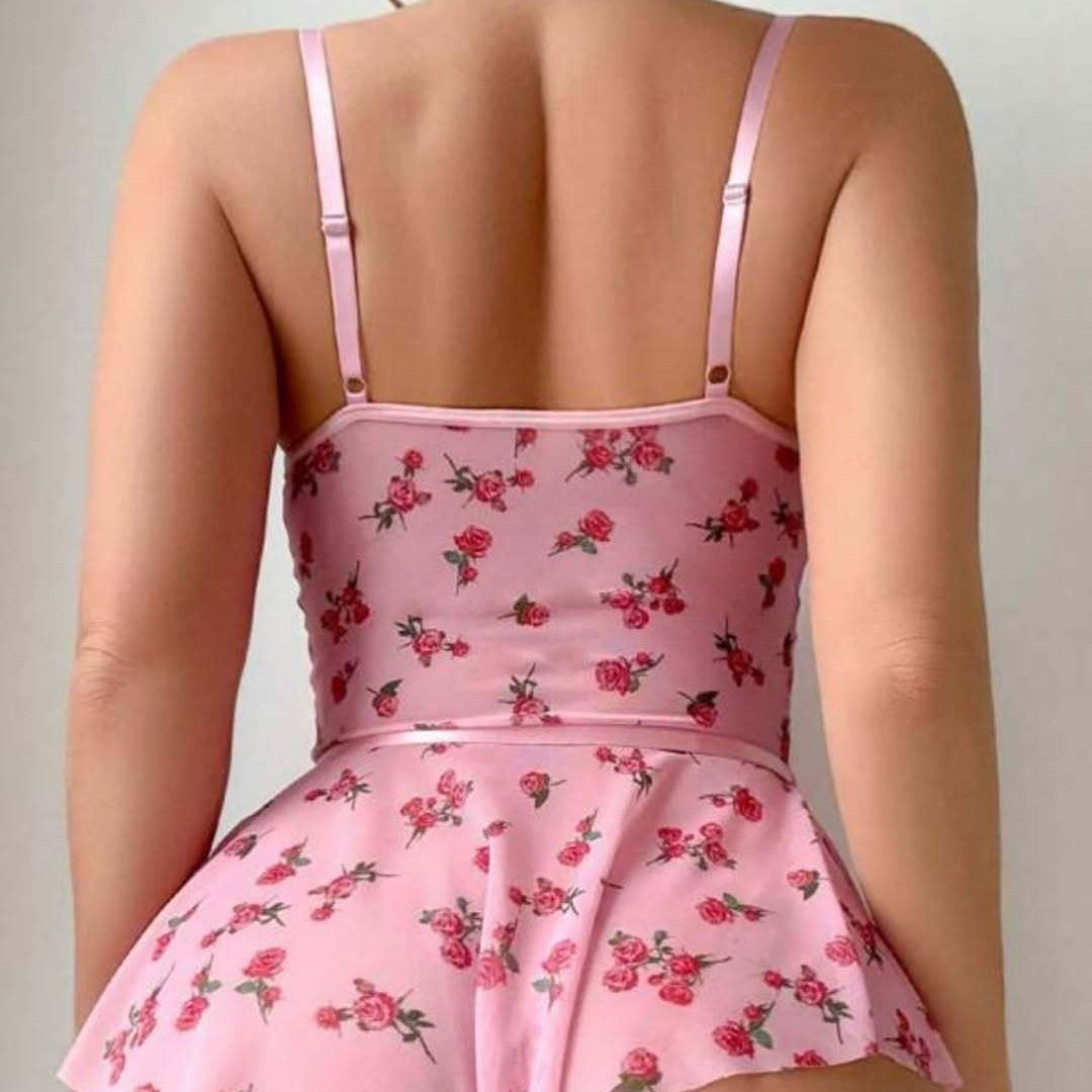 Pink Heart Print Skirt Lingerie Set, alternate view 4