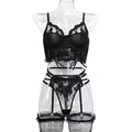 Black Lace Four-Piece Lingerie Set With Garter Belt - Alternate View