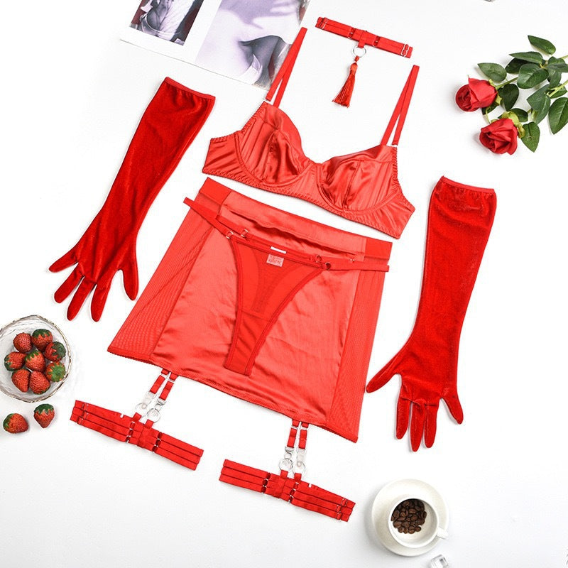 Red Bra and Skirt Lingerie Set, alternate view 4