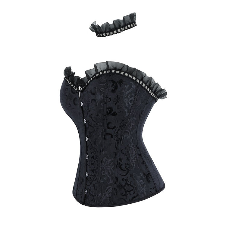 Black Ruffle Trim Lace-Up Corset Top, alternate view 2