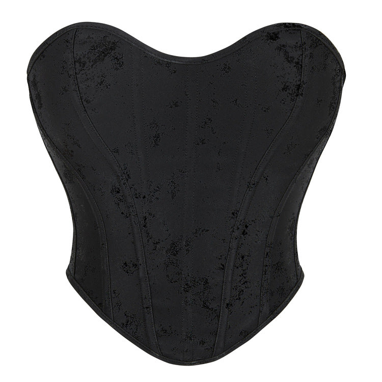 Black Tonal Jacquard Back-Zip Corset Top