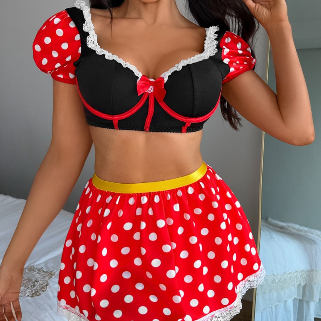 Red Polka Dot Skirt Lingerie Set, alternate view 2