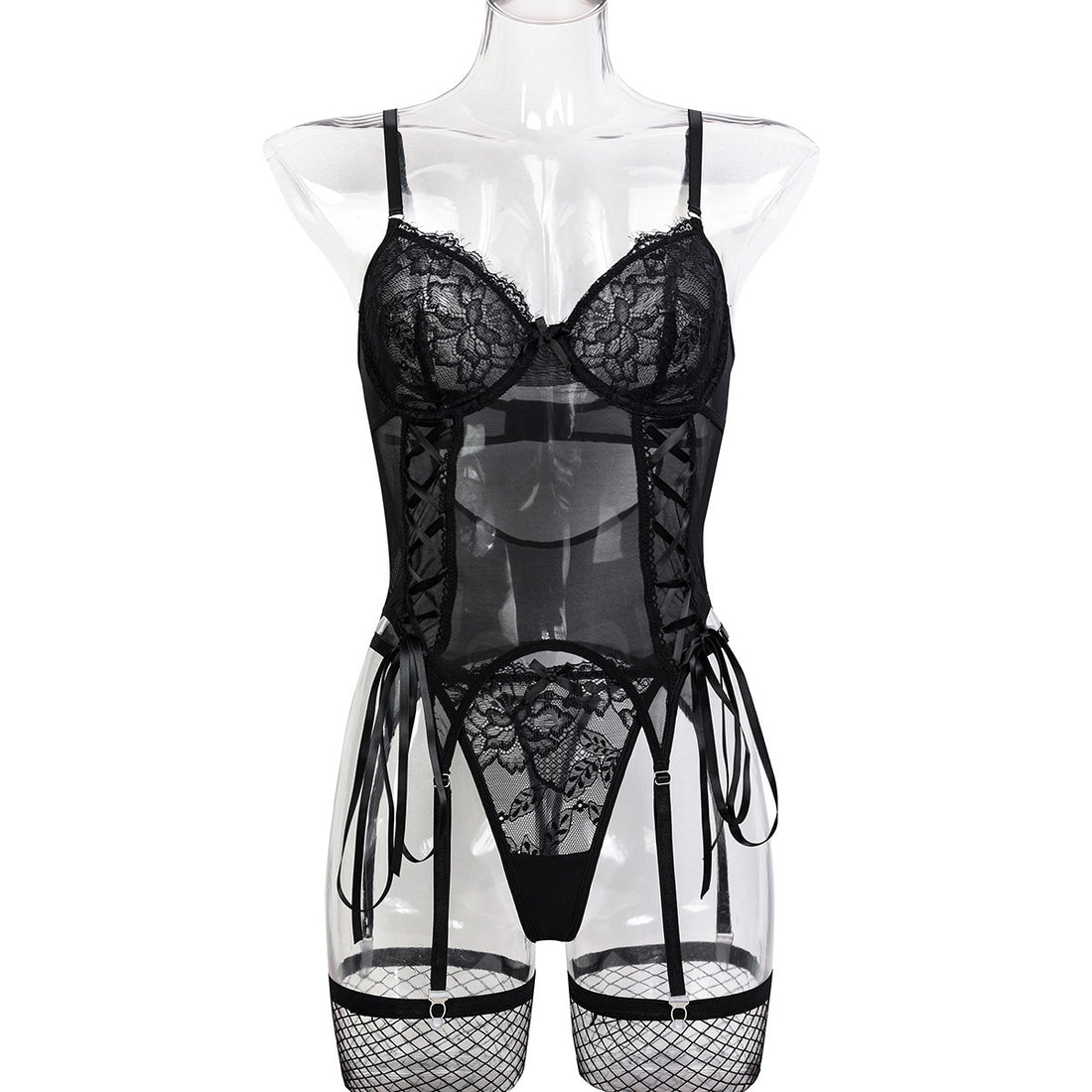 Sheer Mesh Two-Piece Lingerie Set - Secret Hour lingerie