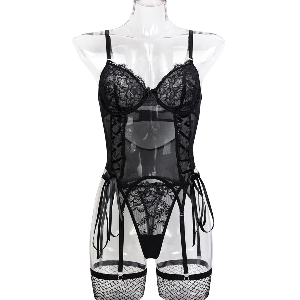 Sheer Mesh Two-Piece Lingerie Set - Secret Hour lingerie