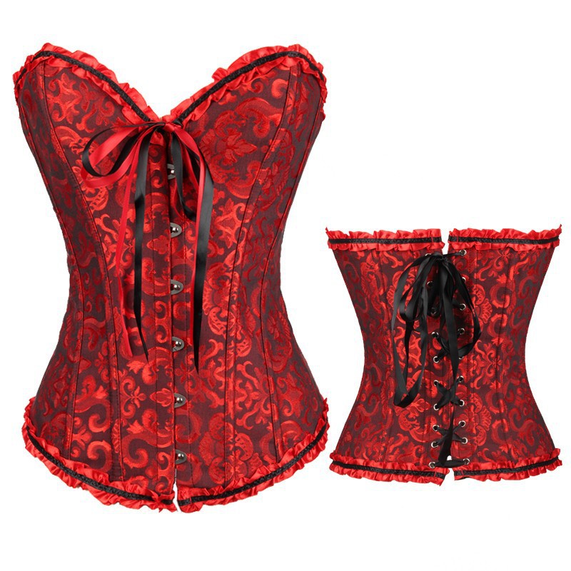 Black Ruffle Trim Front-Lace Corset Top, alternate view 7