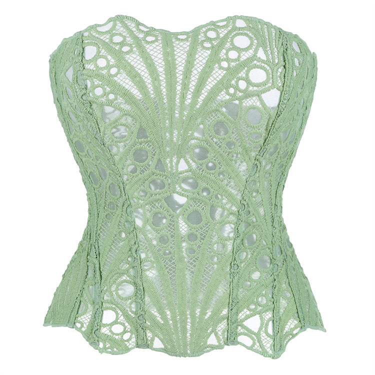 Black Sheer Eyelet Corset Top, alternate view 10