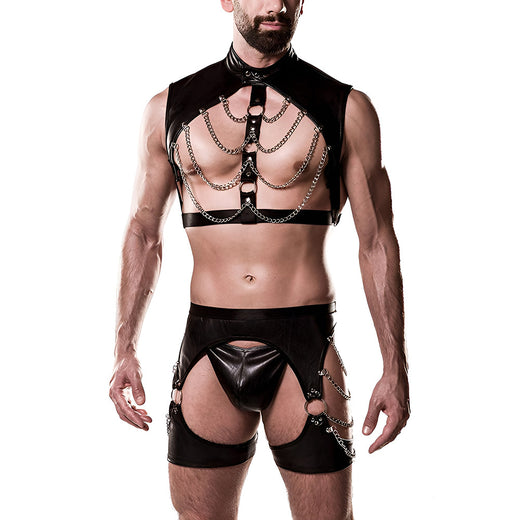 Black Uniform-Inspired Costume Lingerie Set - Front View