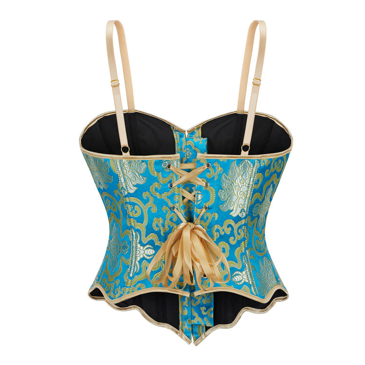 Turquoise Gold Strappy Corset Top, alternate view 3