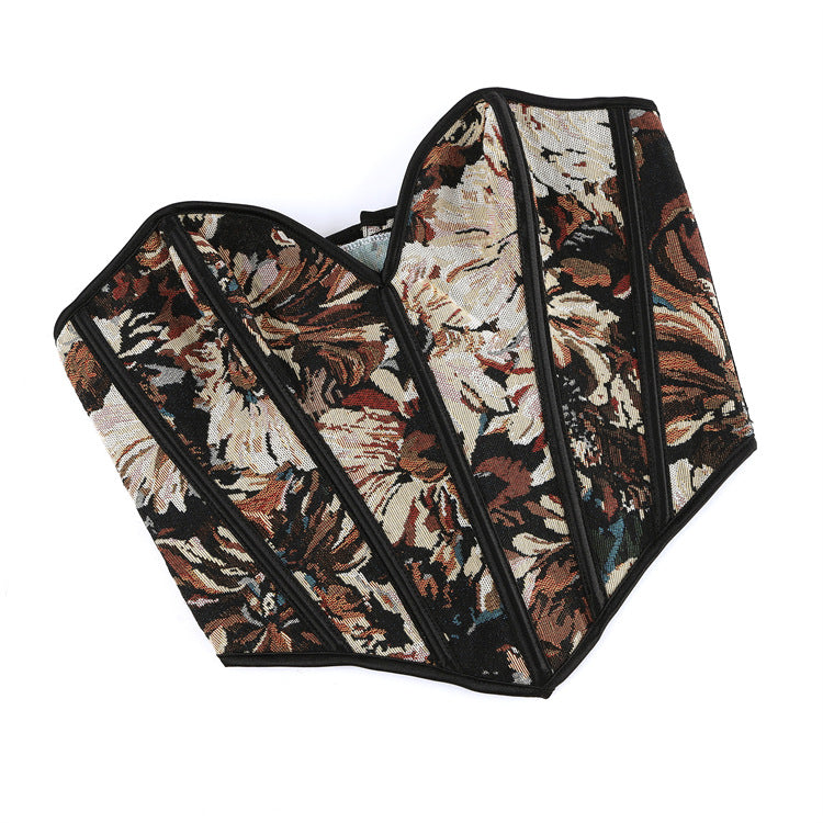 Black Floral Tapestry Lace-Trim Corset Top, alternate view 5