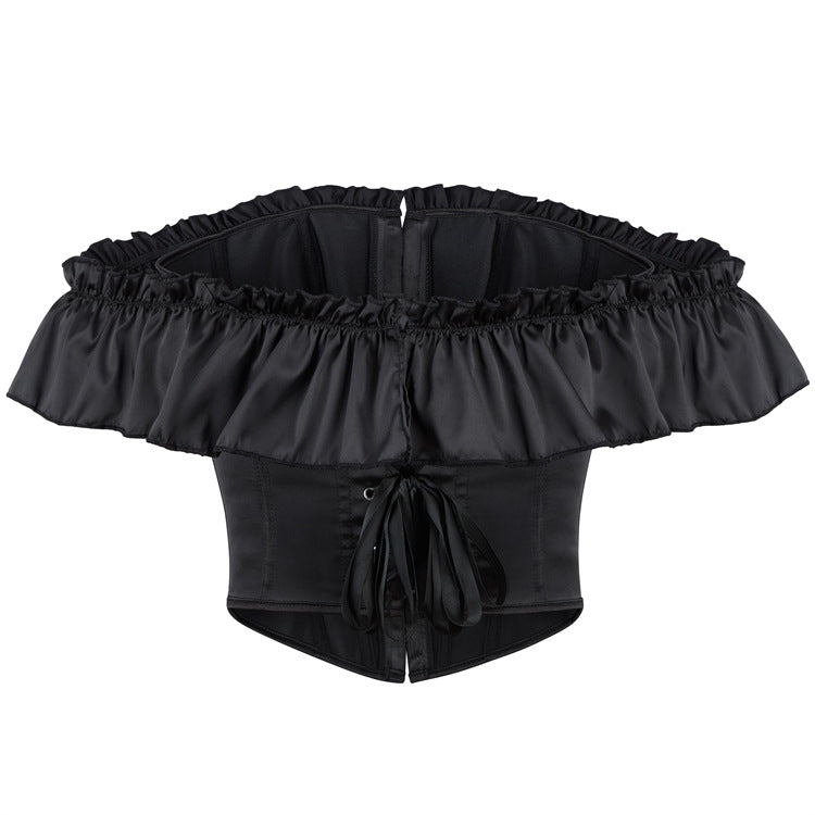 Black Satin-Look Off-Shoulder Corset Top, alternate view 3