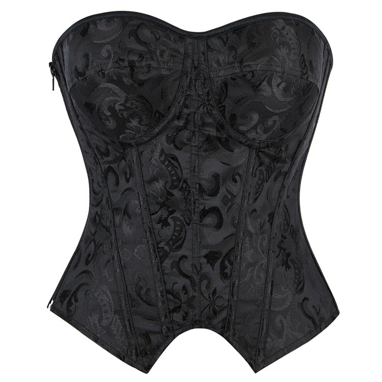Black Tonal Jacquard Strapless Corset Top