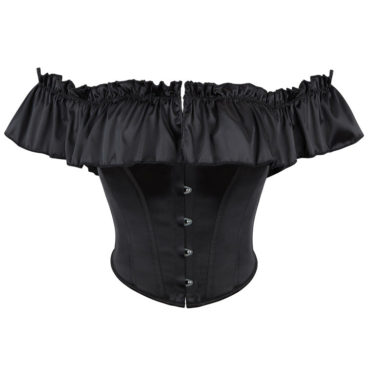 Black Satin-Look Off-Shoulder Corset Top