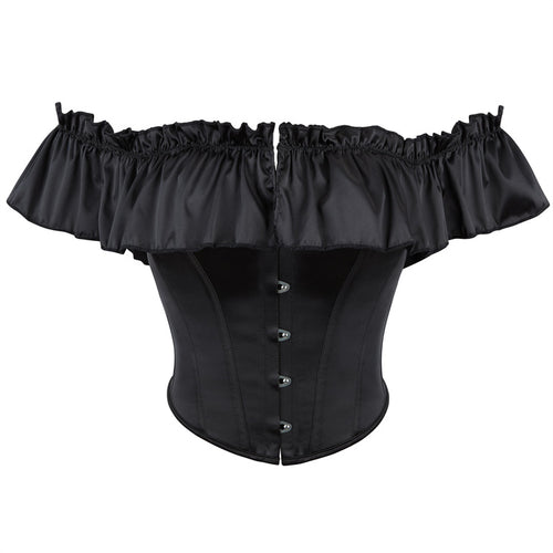Black Satin-Look Off-Shoulder Corset Top