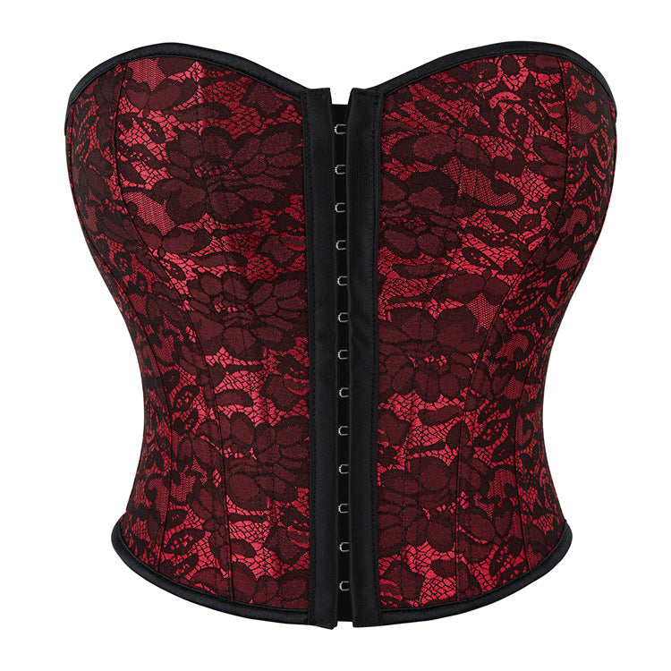 Burgundy Floral Lace Strapless Corset Top