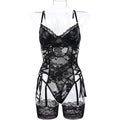 Lace Faux Leather Teddy Bodysuit - Styled View