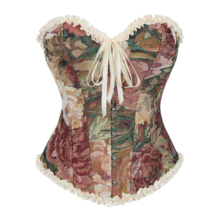 Floral Lace-Up Strapless Corset Top
