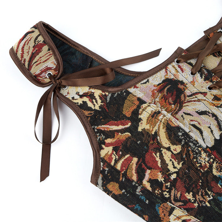 Black Floral Tie-Strap Corset Top, alternate view 4