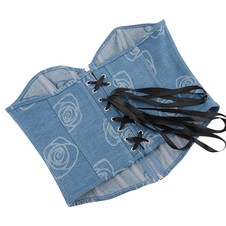 Blue Rose Print Strapless Corset Top, alternate view 5