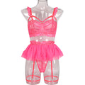 Strappy Three-Piece Lingerie Set With Bra and Belt - Alternate View