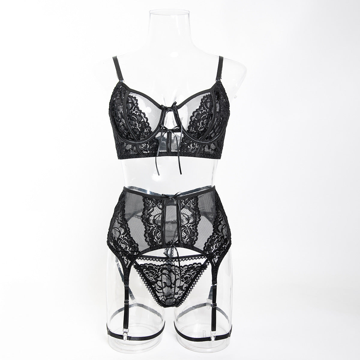 Lace Mesh Three-Piece Lingerie Set - Styled View