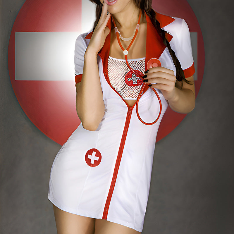 Costume Edit Nurse Costume Lingerie Set With Stethoscope and Headband - Alternate View