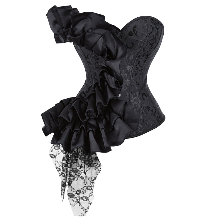 Black One-Shoulder Ruffle Corset Top