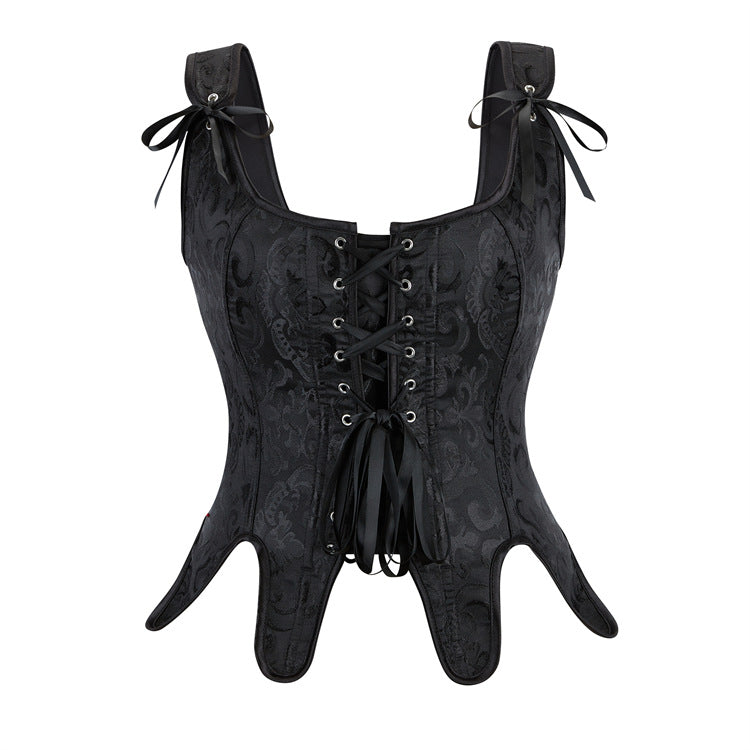 Black Jacquard Tie-Strap Corset Top, alternate view 3