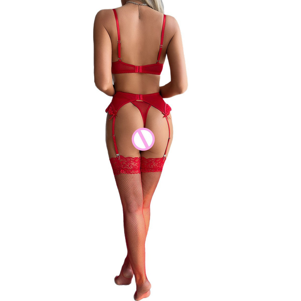 Red Sheer Lace Bra Lingerie Set - image 5