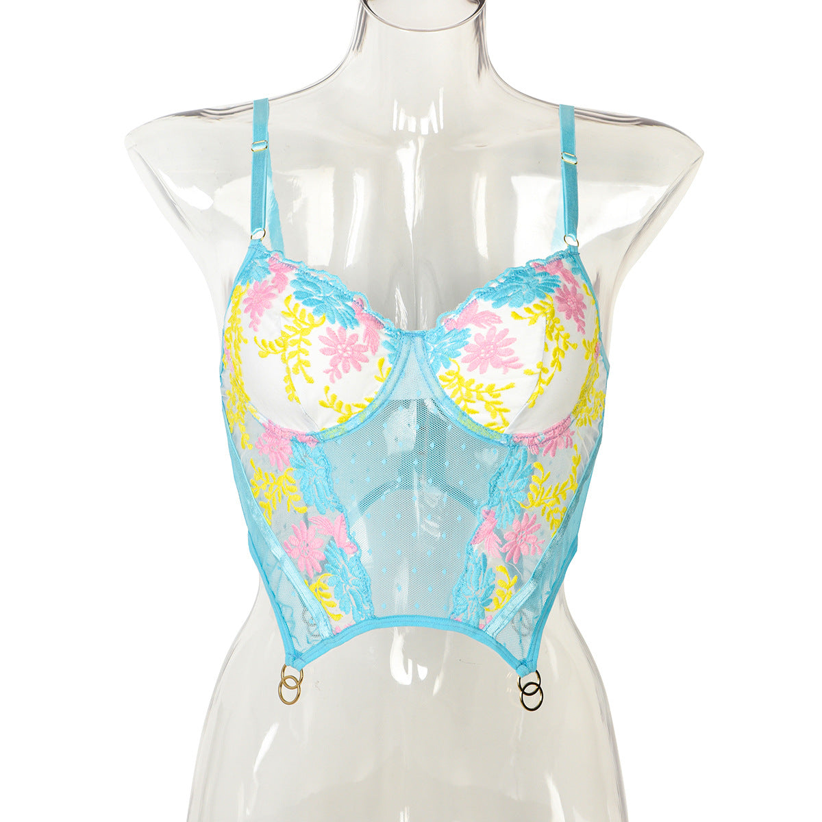 Blue Floral Lace Lingerie Set - Alternate View