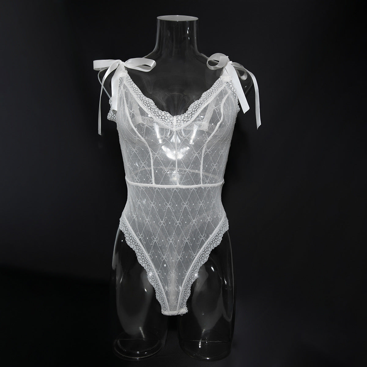 Strappy Bow Detail Lace Teddy Bodysuit - Styled View