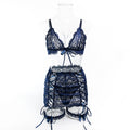 Navy Blue Lace Four-Piece Lingerie Set - Alternate View