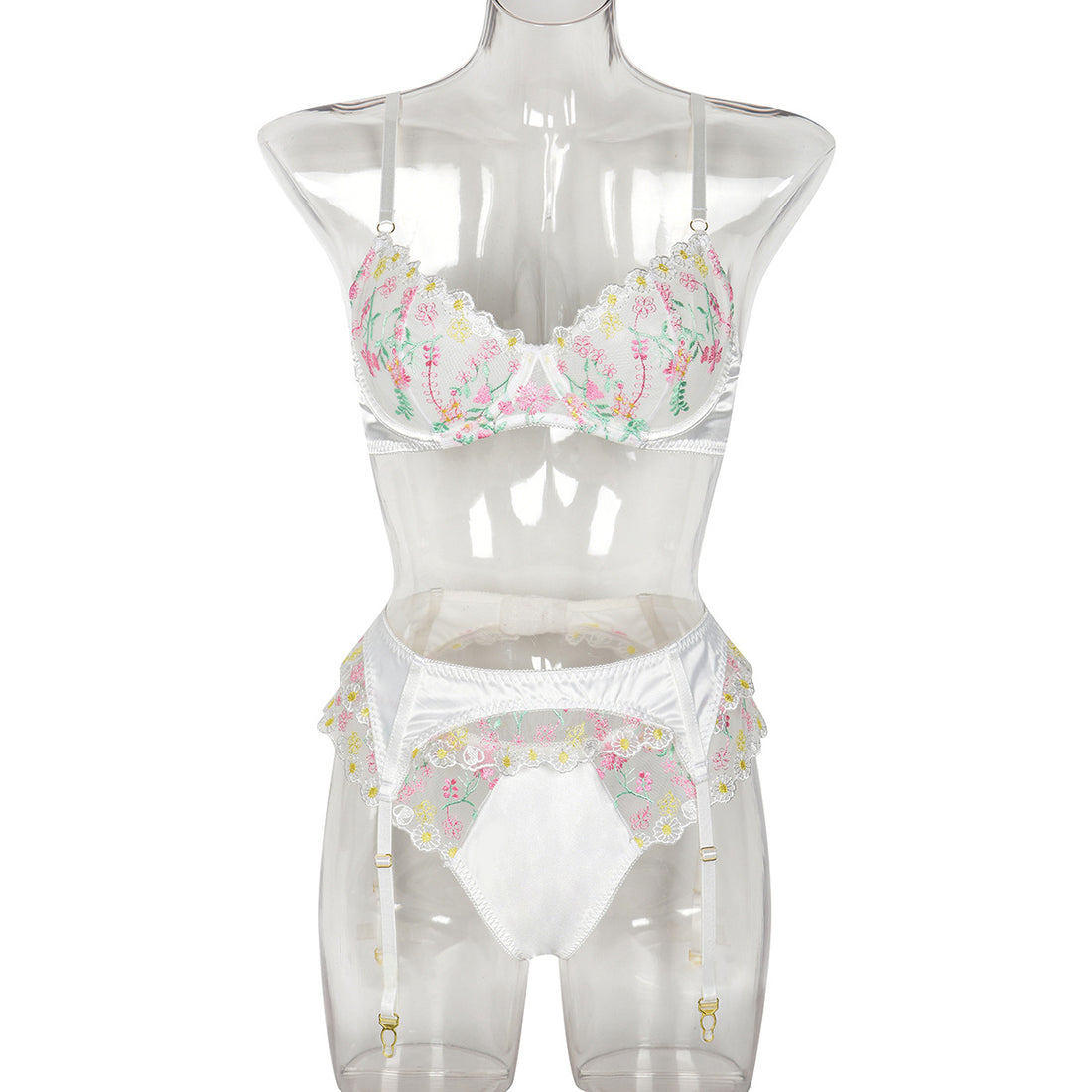 Satin Lace Trim Lingerie Set - Alternate View