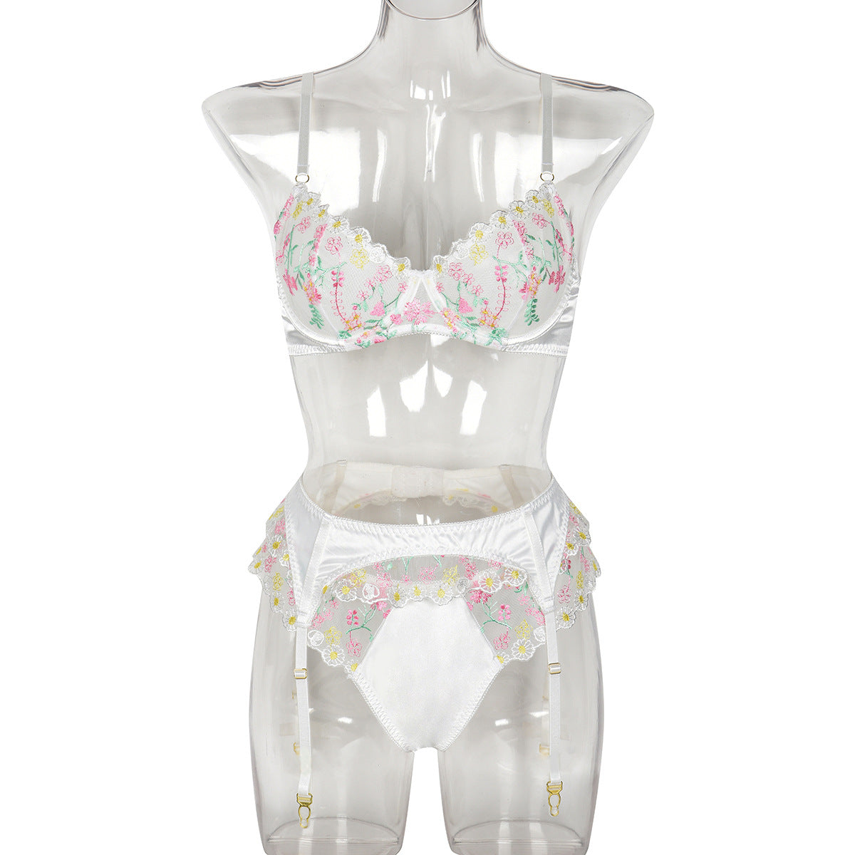 Satin Lace Trim Lingerie Set - Alternate View