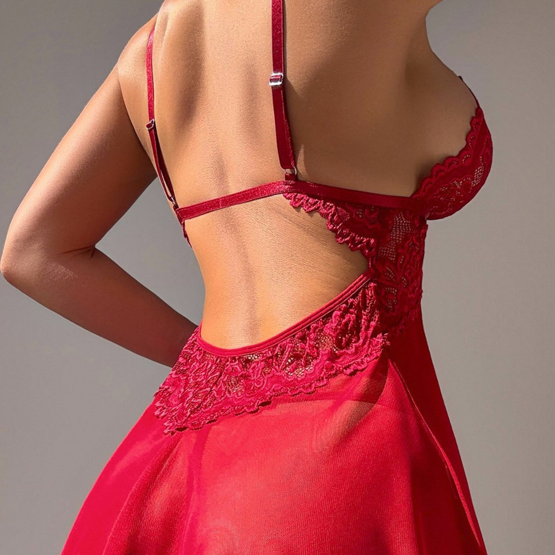 Red Lace Babydoll Chemise Nightdress, alternate view 4