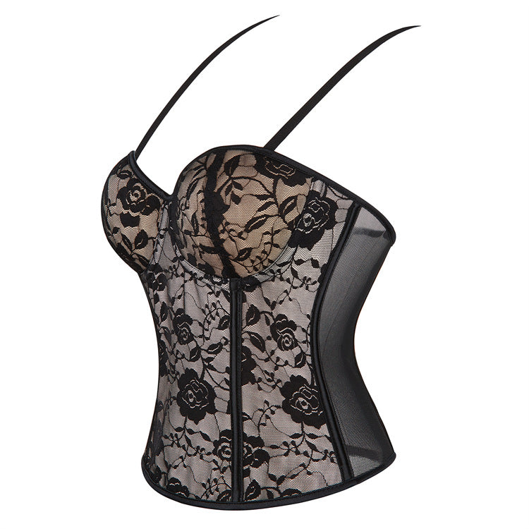 Black Floral Lace Strapless Corset Top, alternate view 2