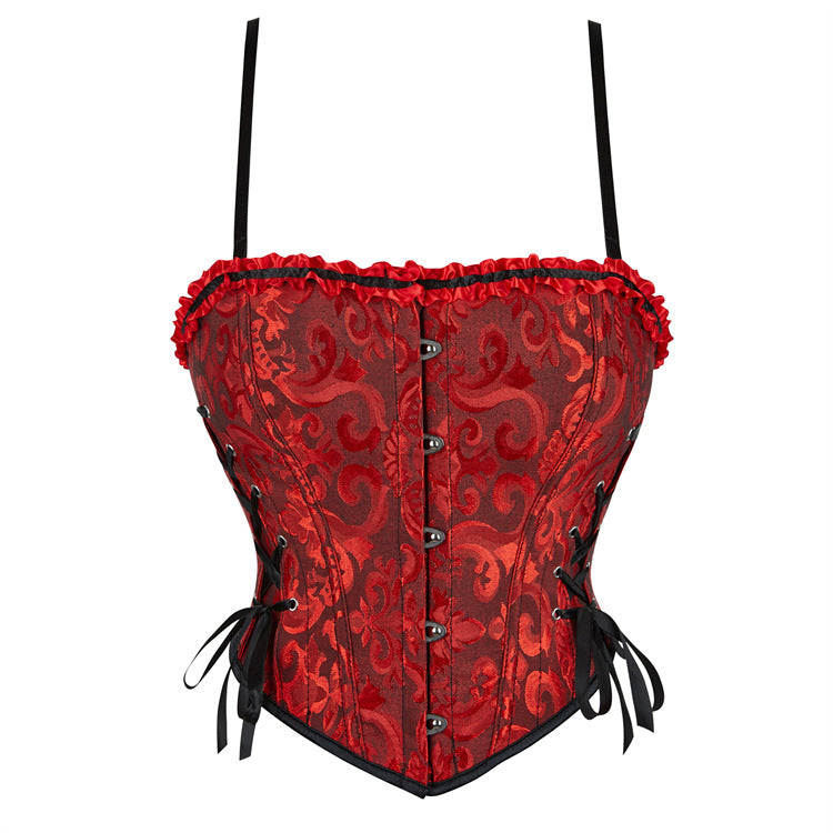 Red Floral Lace-Up Corset Top
