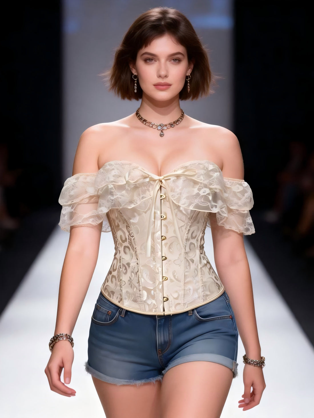 Black Off-Shoulder Lace-Up Corset Top, alternate view 11