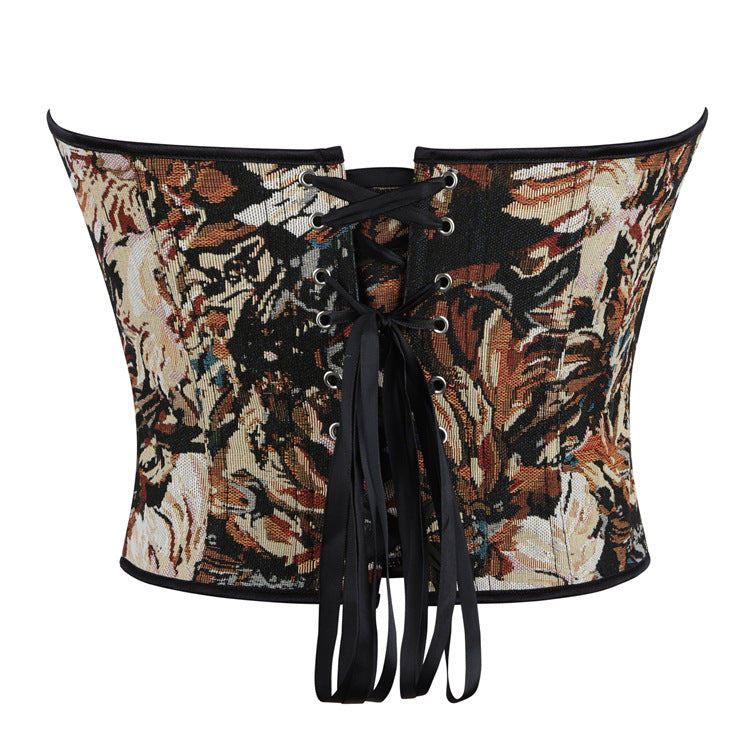 Black Beige Floral Tapestry Corset Top, alternate view 3