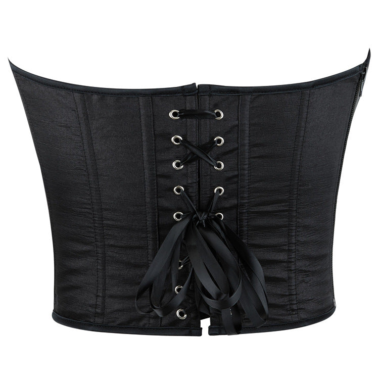 Black Floral Applique Strapless Corset Top, alternate view 4