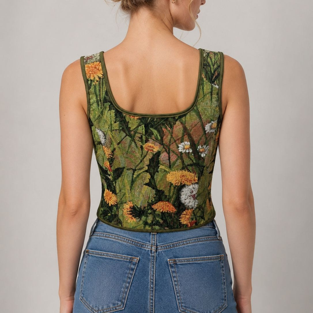 Green Floral Tie-Strap Corset Top, alternate view 4