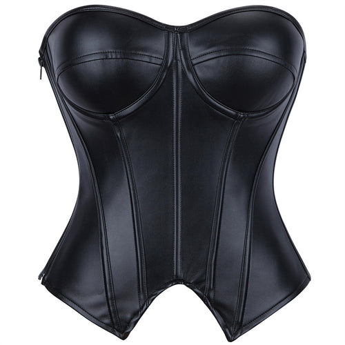 Black Leather-Look Bustier Corset Top
