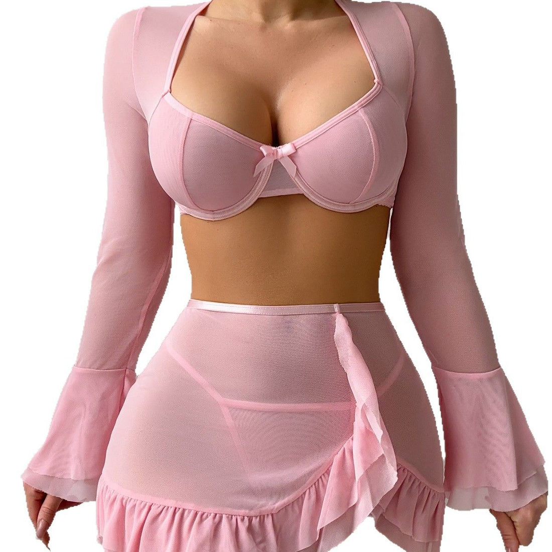 Pink Ruffle Sleeve Bra and Skirt Set, alternate view 5