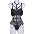 Halter Mesh Faux Leather Teddy Bodysuit - Styled View