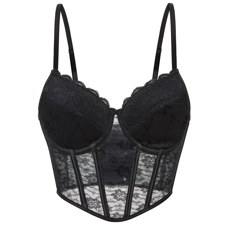 Black Lace Longline Bustier Top