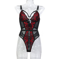 Faux Leather Red Teddy Bodysuit - Styled View